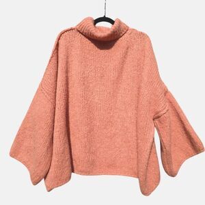 Made in Italy Wool Kid Mohair Blend Chunky Sweater in Salmon Peach Orange M/L‎